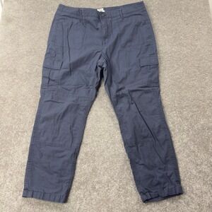 LL Bean Cargo Pants Womens 20 Navy Blue Plaid Lined Favorite Fit Cotton Spandex